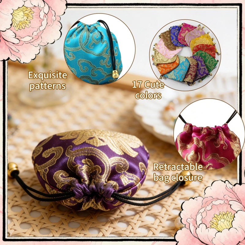 Vafon Chinese Silk Brocade Embroidered Drawstring Jewelry Pouch Bag Colors Value Set 34 pcs - Image 3
